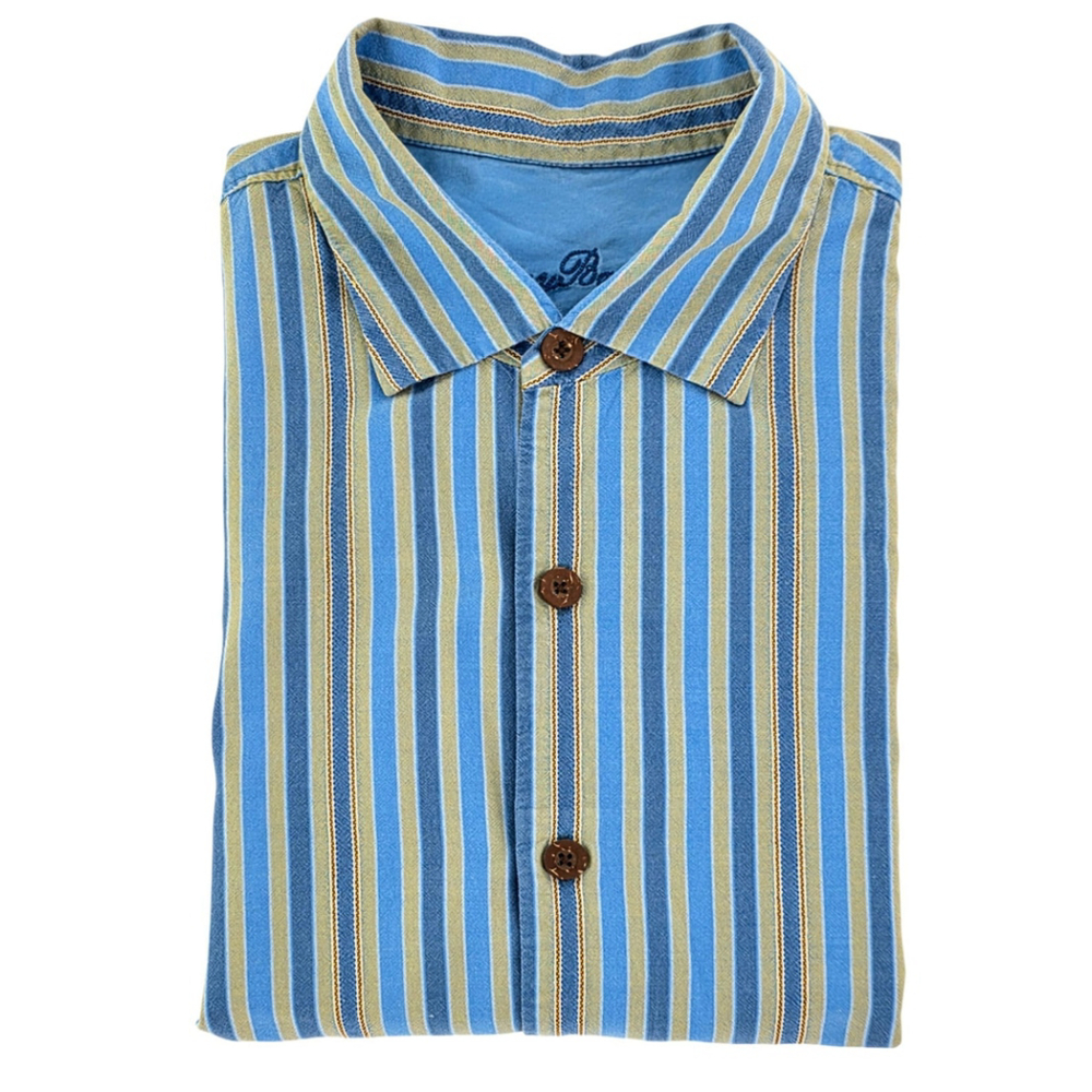 Tommy Bahama Silk Shirt Mens Medium Blue Stripe Short Sleeve Button Up - Picture 4 of 9
